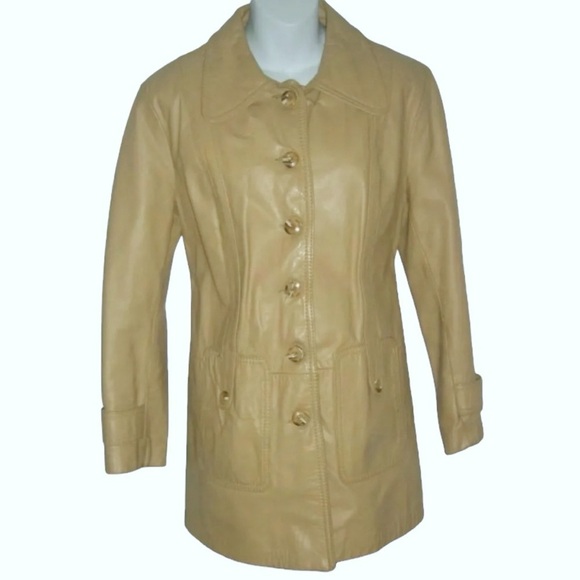 Vintage 70's Kirks Suede Leather Jacket  Camel Trench Coat Retro ALT Spy egirl - Picture 2 of 16